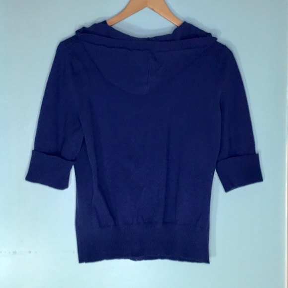 Gitano Navy Knit Hooded Sweater Women's Size L Short Sleeve Full Zip - Picture 2 of 8